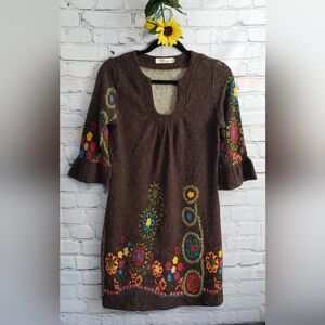 Aryeh sweater dress multi color floral brown Sz S